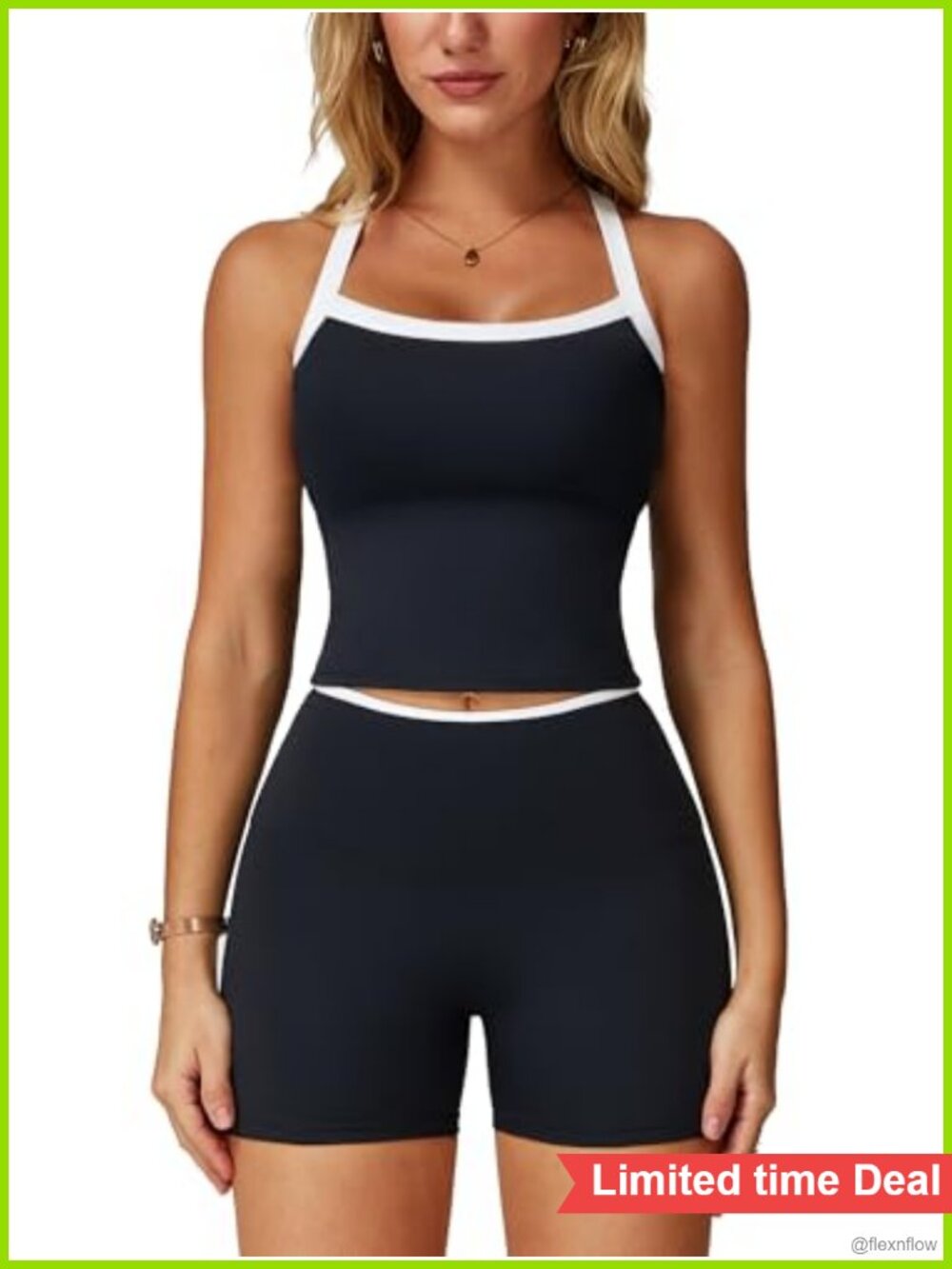 ABOCIW 2 Piece Workout Set Cross Back Tank Biker Shorts Gym Yoga